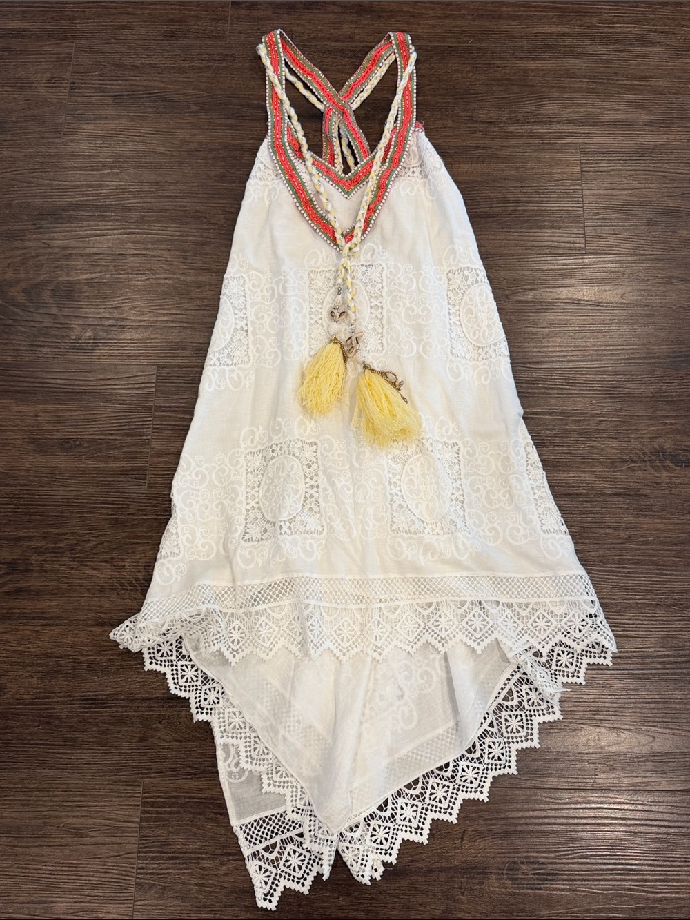 Boston Proper White Tank with Pink and Gold Beaded Trim